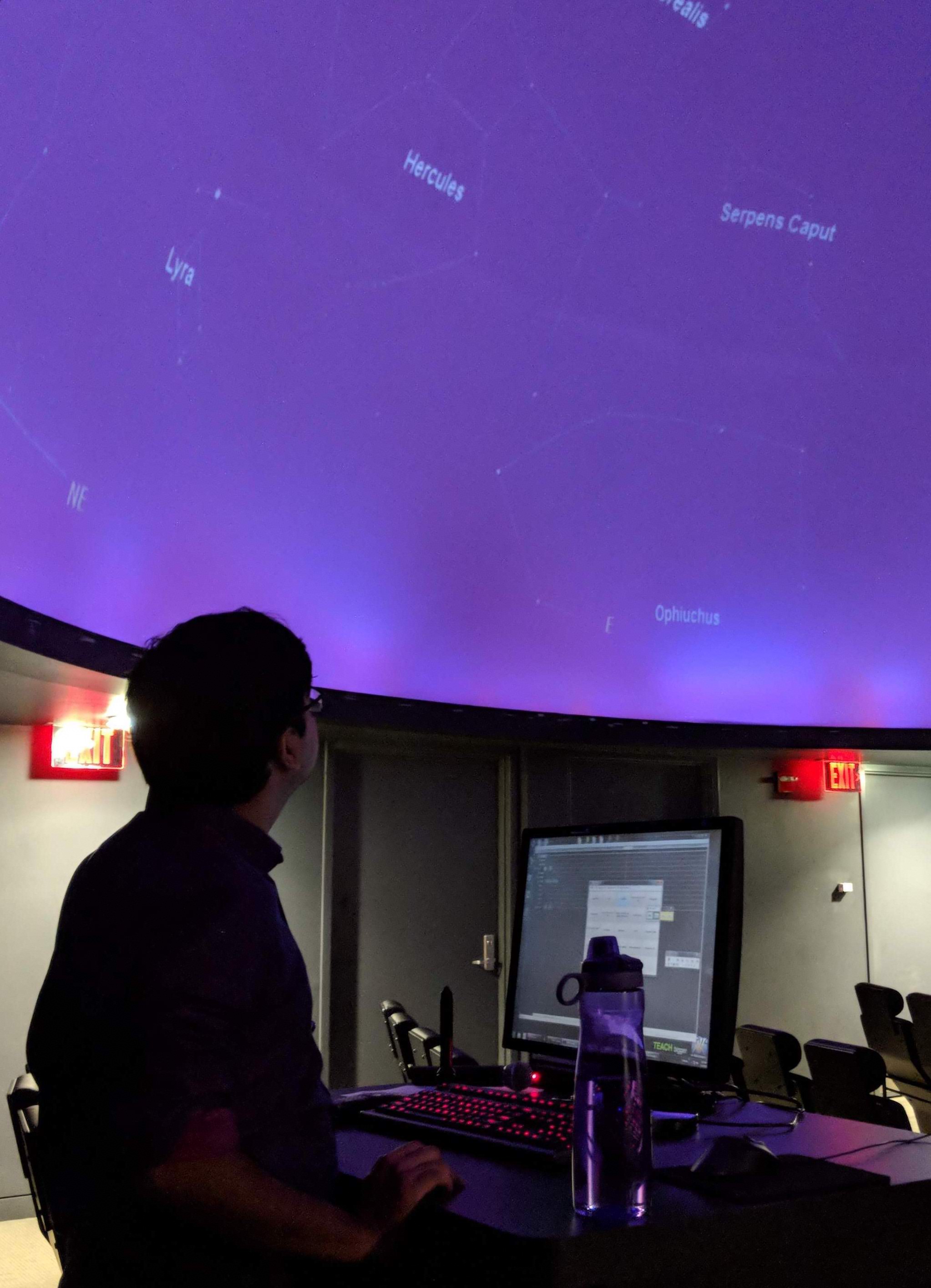 Aritra Ghosh leading 
								a public night show at the Yale Leitner Family Observatory and Planetarium