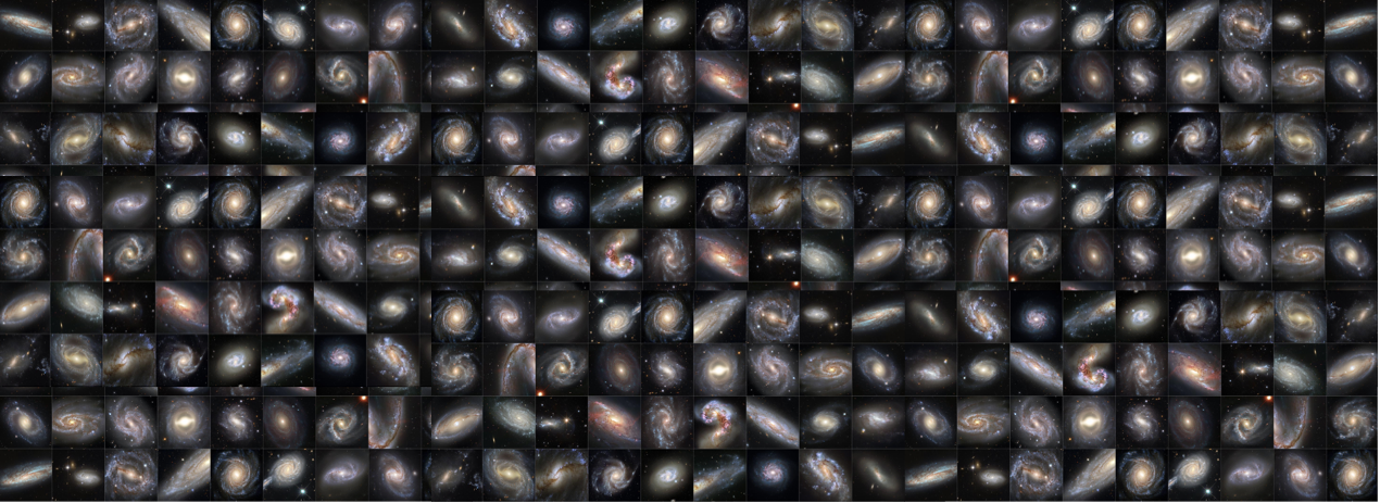 Image showing tiny snapshots of many galaxies
									depcting the challenge of finding anomalies in imaging data